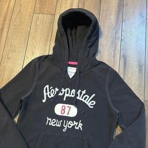 Y2K Aeropostale Black Hoodie Sweatshirt‎ Women's XL Black 2000s